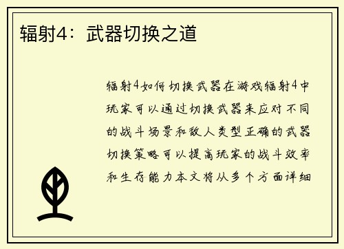 辐射4：武器切换之道